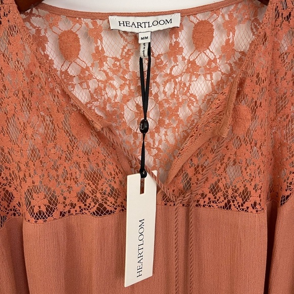 Heartloom Dress Tunic M Terracotta Rust Cold Shoulder Lace Boho Hippie Artsy - Picture 10 of 13